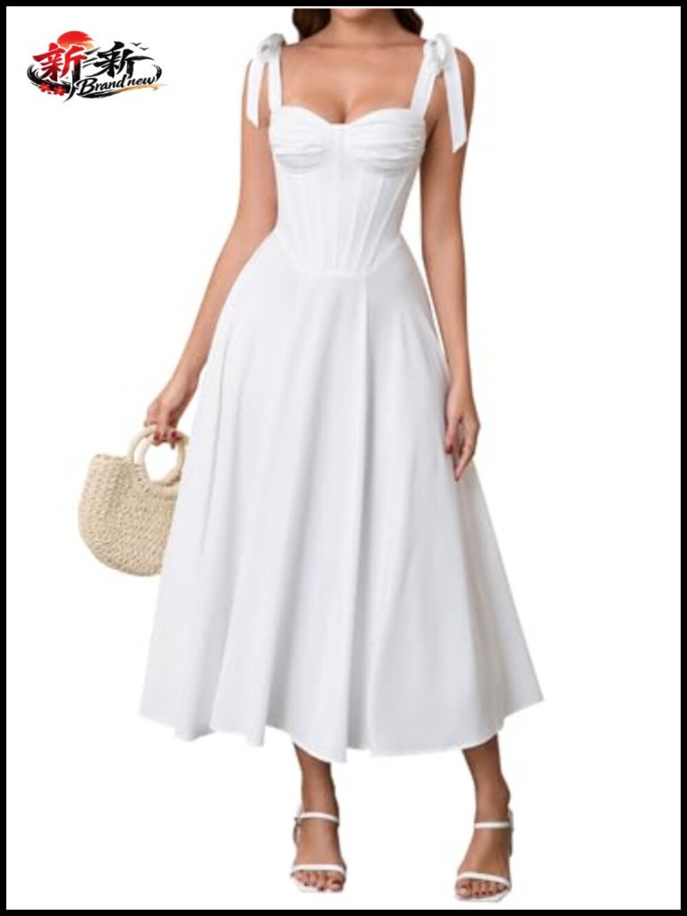 Corset Midi Dress with Boning, A-Line Floral Dress for Women